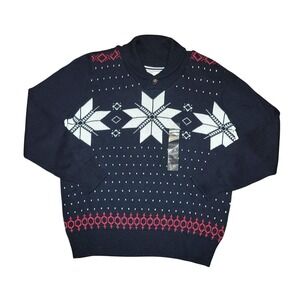 Weatherproof Vintage 1948 Men's Black Snowflake Shawl Collar Sweater XL